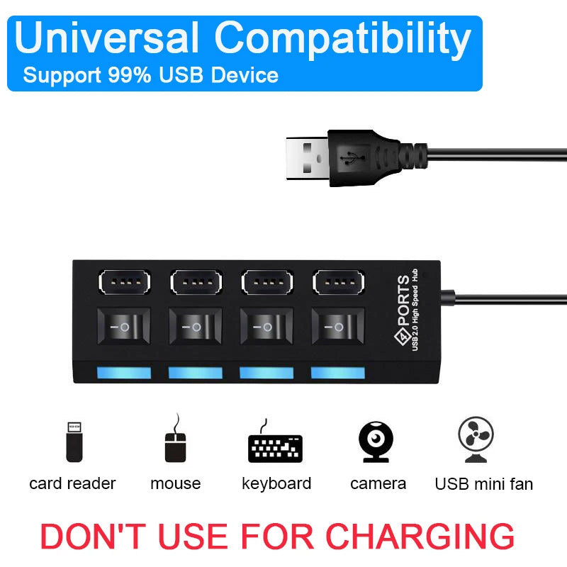 Expansor Adaptador USB Multi Portas com Chave Liga/Desliga - Para PC e Notebook - LojaLira