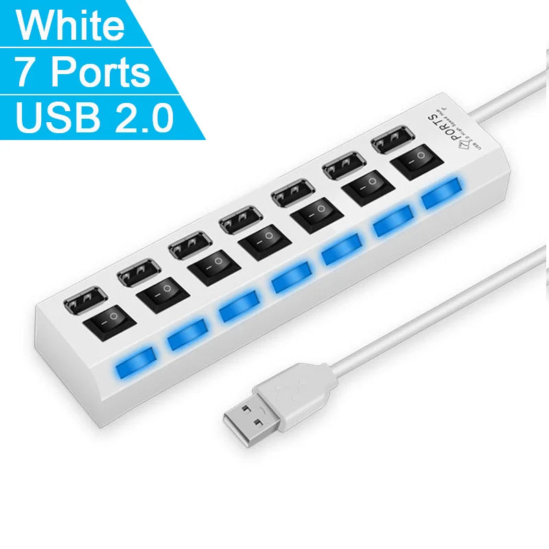 Expansor Adaptador USB Multi Portas com Chave Liga/Desliga - Para PC e Notebook - LojaLira