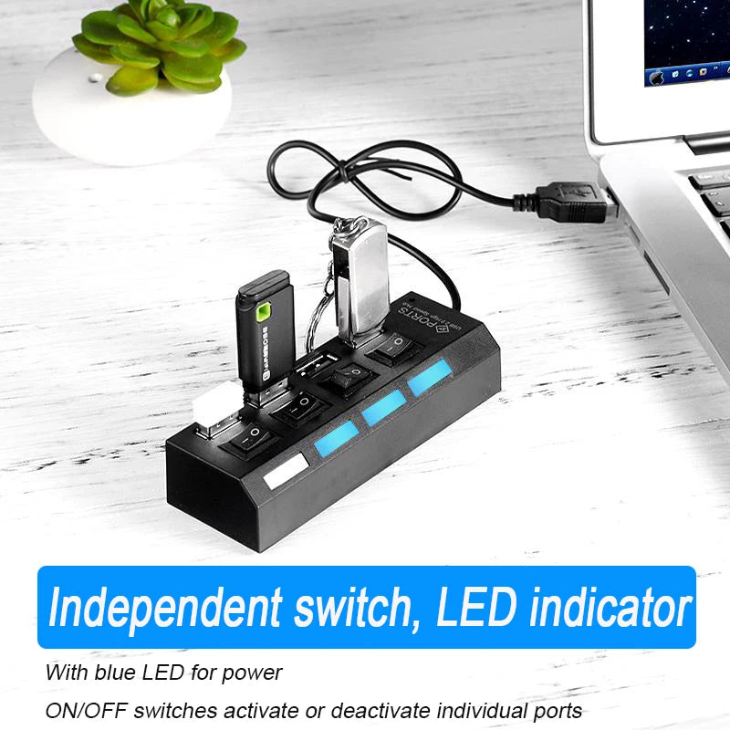 Expansor Adaptador USB Multi Portas com Chave Liga/Desliga - Para PC e Notebook - LojaLira