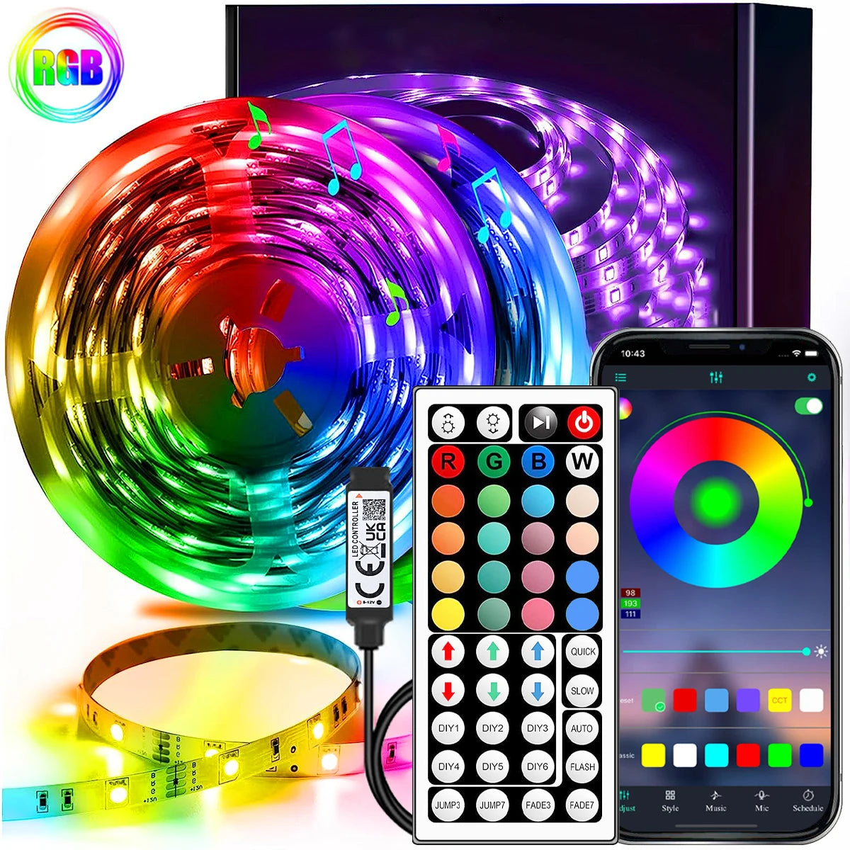 Fita De Led RGB 1m a 40m Inteligente com Controle e App - USB 5V - LojaLira