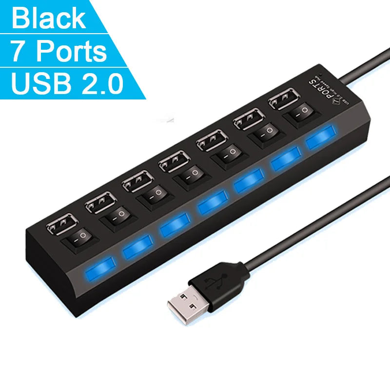 Expansor Adaptador USB Multi Portas com Chave Liga/Desliga - Para PC e Notebook - LojaLira